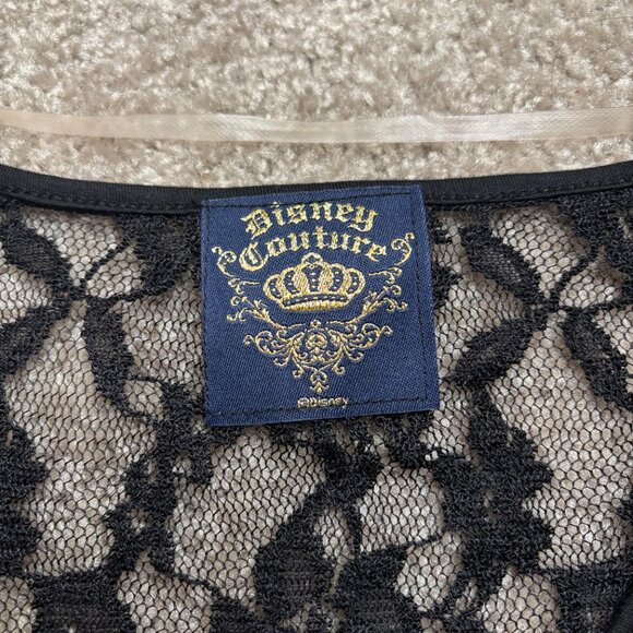 Disney Couture Womens Black Short-Sleeve Sequin Shirt Red Apple Lace Medium #119 - Picture 5 of 9